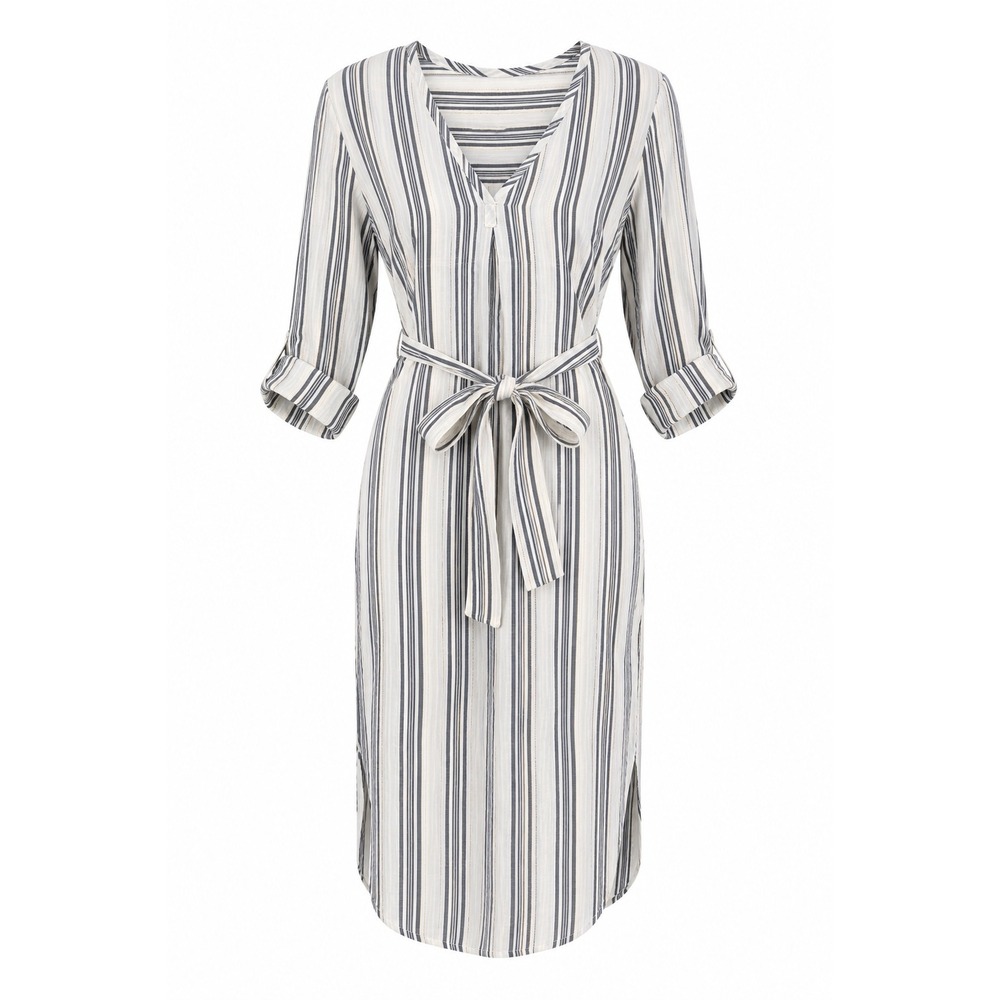 NWT Kokoon Sussex Shirtdress Blue White Striped Metallic Cotton Gauze Belted S